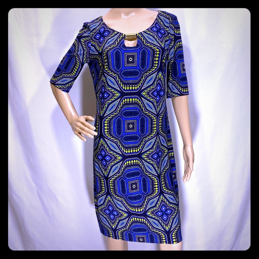 London Times Geometric Print Matte Jersey Petite